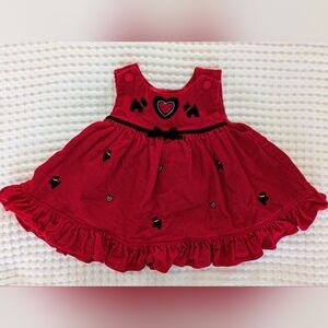 Red Corduroy Scottie Dogs Hearts Bow Ruffle Velvet Dress Size 9M Valentine's Day